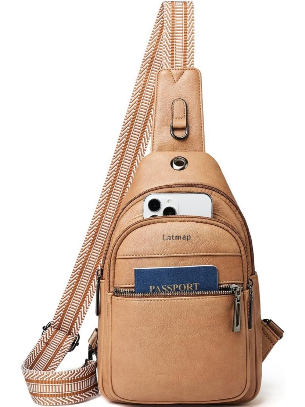 Women's Tan Leather Sling Bag Crossbody Shoulder Tote Fanny Pack Travel Bag